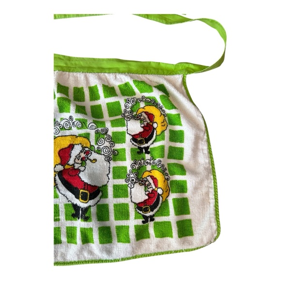 VTG Christmas Half Aprons Lot of 3 Terry Cloth Red Green Tie Back Santa Snowman - Picture 14 of 16